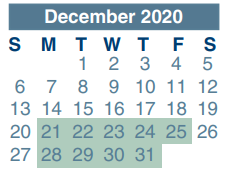 District School Academic Calendar for Ricky C Bailey Middle School for December 2020