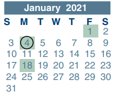 District School Academic Calendar for Ponderosa Elementary School for January 2021