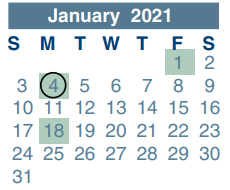 District School Academic Calendar for School For Accelerated Lrn for January 2021