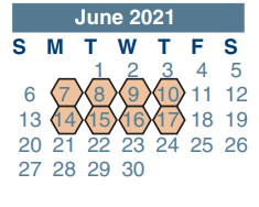 District School Academic Calendar for Heritage Elementary for June 2021