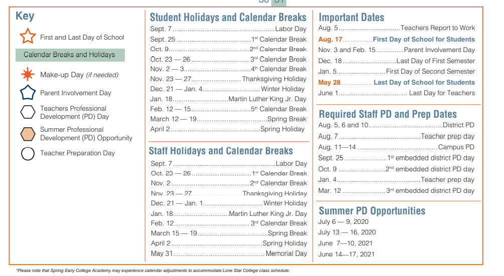 District School Academic Calendar Key for Sp Ed Contract