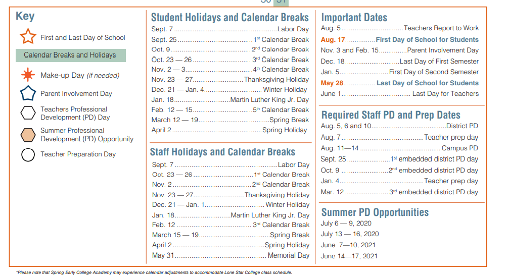 District School Academic Calendar Key for Spring High School