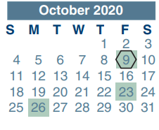 District School Academic Calendar for School For Accelerated Lrn for October 2020
