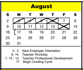 District School Academic Calendar for Buffalo Creek Elementary for August 2020