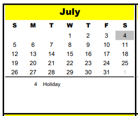 District School Academic Calendar for Wilchester Elementary for July 2020