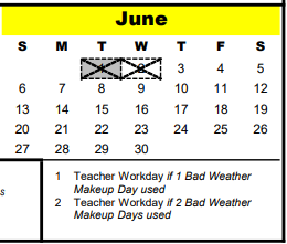 District School Academic Calendar for Buffalo Creek Elementary for June 2021
