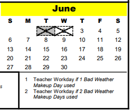 District School Academic Calendar for Science Ctr for June 2021