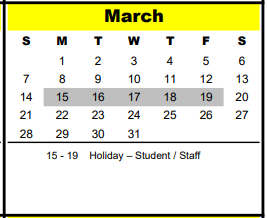 District School Academic Calendar for The Tiger Trail School for March 2021
