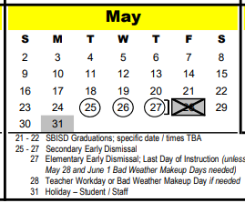 District School Academic Calendar for Bendwood School for May 2021