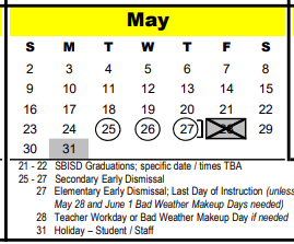 District School Academic Calendar for Rummel Creek Elementary for May 2021