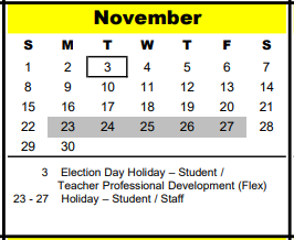 District School Academic Calendar for Buffalo Creek Elementary for November 2020