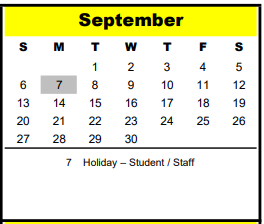 District School Academic Calendar for Frostwood Elementary for September 2020