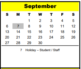 District School Academic Calendar for Spring Branch School Of Choice for September 2020