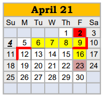 District School Academic Calendar for Springtown Elementary for April 2021