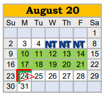 District School Academic Calendar for Springtown H S for August 2020