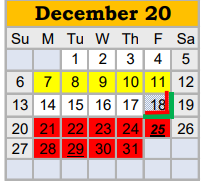 District School Academic Calendar for Springtown H S for December 2020