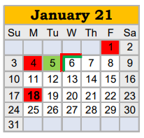 District School Academic Calendar for Springtown Middle for January 2021