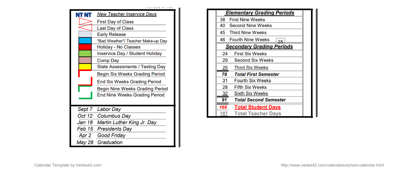 District School Academic Calendar Key for Springtown Middle