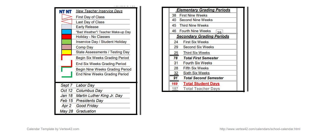 District School Academic Calendar Key for Springtown Elementary