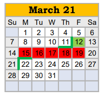District School Academic Calendar for Springtown Watson El for March 2021