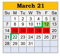 District School Academic Calendar for Springtown Middle for March 2021