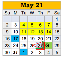 District School Academic Calendar for Springtown Middle for May 2021