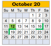 District School Academic Calendar for Springtown Middle for October 2020