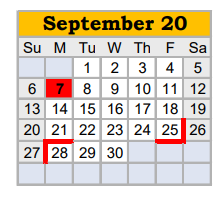 District School Academic Calendar for Springtown H S for September 2020