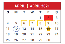 District School Academic Calendar for Fort Bent Co Alter for April 2021