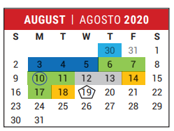 District School Academic Calendar for Stafford Primary School for August 2020