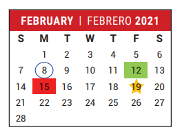 District School Academic Calendar for Fort Bent Co Alter for February 2021