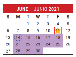 District School Academic Calendar for Stafford Elementary School for June 2021