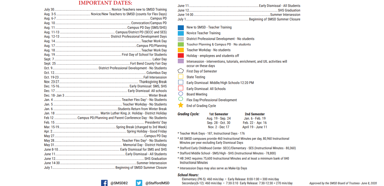 District School Academic Calendar Key for Stafford Primary School