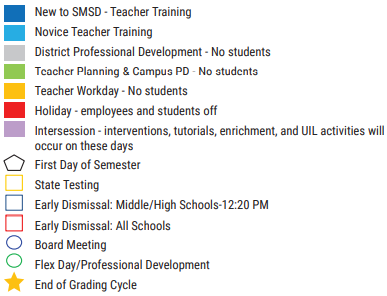 District School Academic Calendar Legend for Stafford Adjustment Center