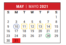 District School Academic Calendar for Stafford High School for May 2021