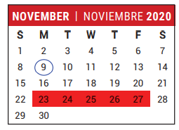 District School Academic Calendar for Stafford Adjustment Center for November 2020
