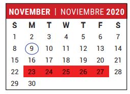 District School Academic Calendar for Stafford Middle School for November 2020