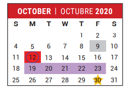 District School Academic Calendar for Stafford Adjustment Center for October 2020