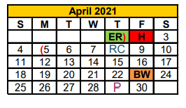District School Academic Calendar for Stephenville J H for April 2021