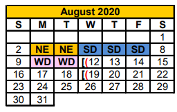 District School Academic Calendar for Stephenville J H for August 2020