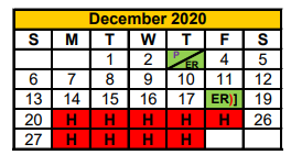District School Academic Calendar for Central Elementary for December 2020