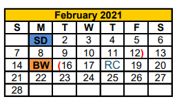 District School Academic Calendar for Stephenville J H for February 2021