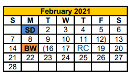 District School Academic Calendar for Stephenville H S for February 2021