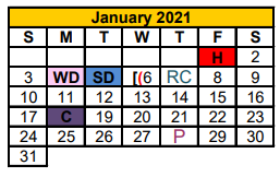 District School Academic Calendar for Central Elementary for January 2021