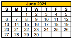 District School Academic Calendar for Stephenville J H for June 2021