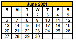 District School Academic Calendar for Central Elementary for June 2021