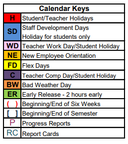 District School Academic Calendar Legend for Stephenville H S