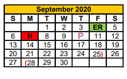 District School Academic Calendar for Hook Elementary for September 2020
