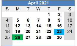 District School Academic Calendar for Ah Watwood Elementary School for April 2021