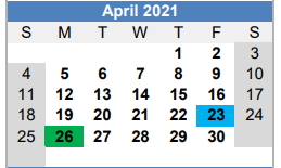 District School Academic Calendar for Talladega County Central High for April 2021